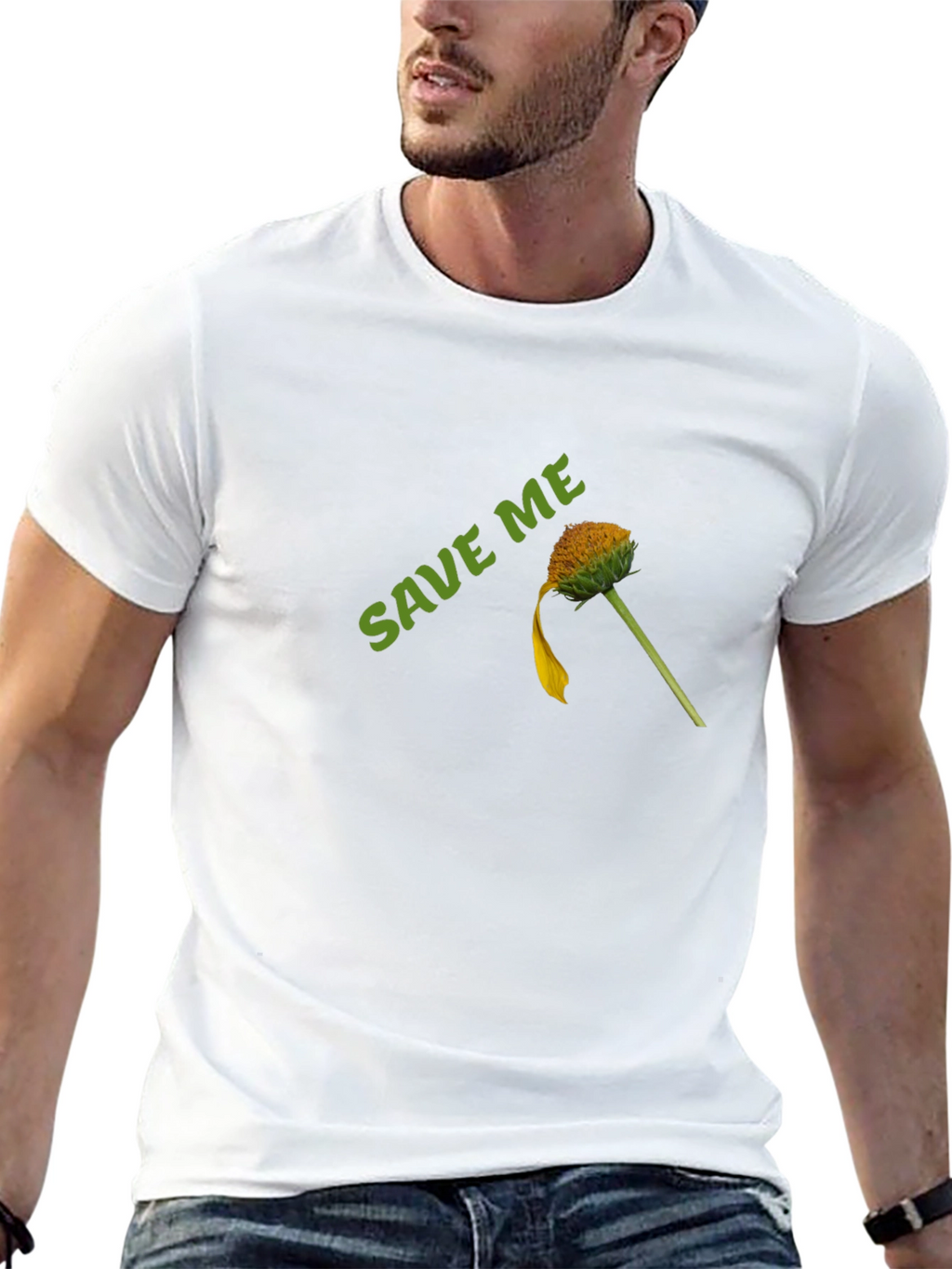 Save Me Black Cotton Tee with Flower Graphic