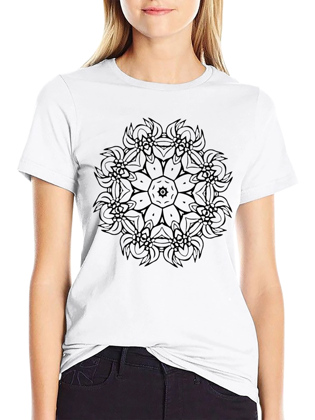 Black Mandala Graphic Tee - Mens Casual T-Shirt
