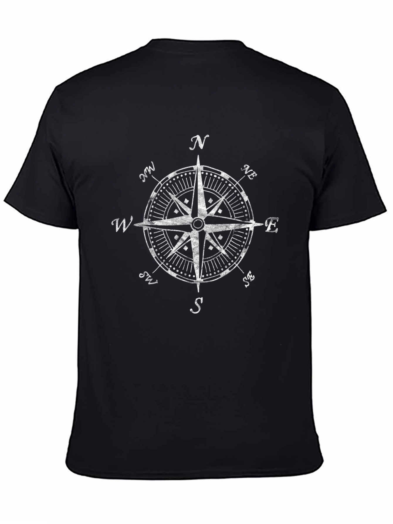 Vintage Compass Graphic Print Black T-Shirt