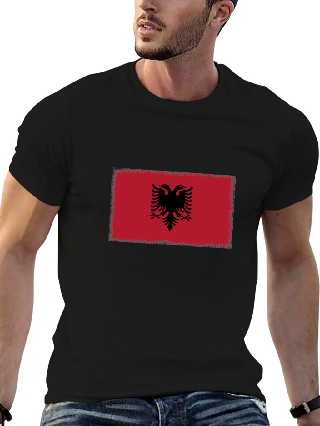Albania Flag T-Shirt - Black Cotton Tee