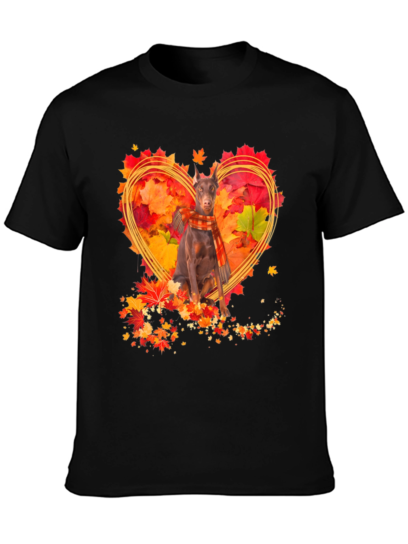 Doberman Fall Leaves Heart T-Shirt