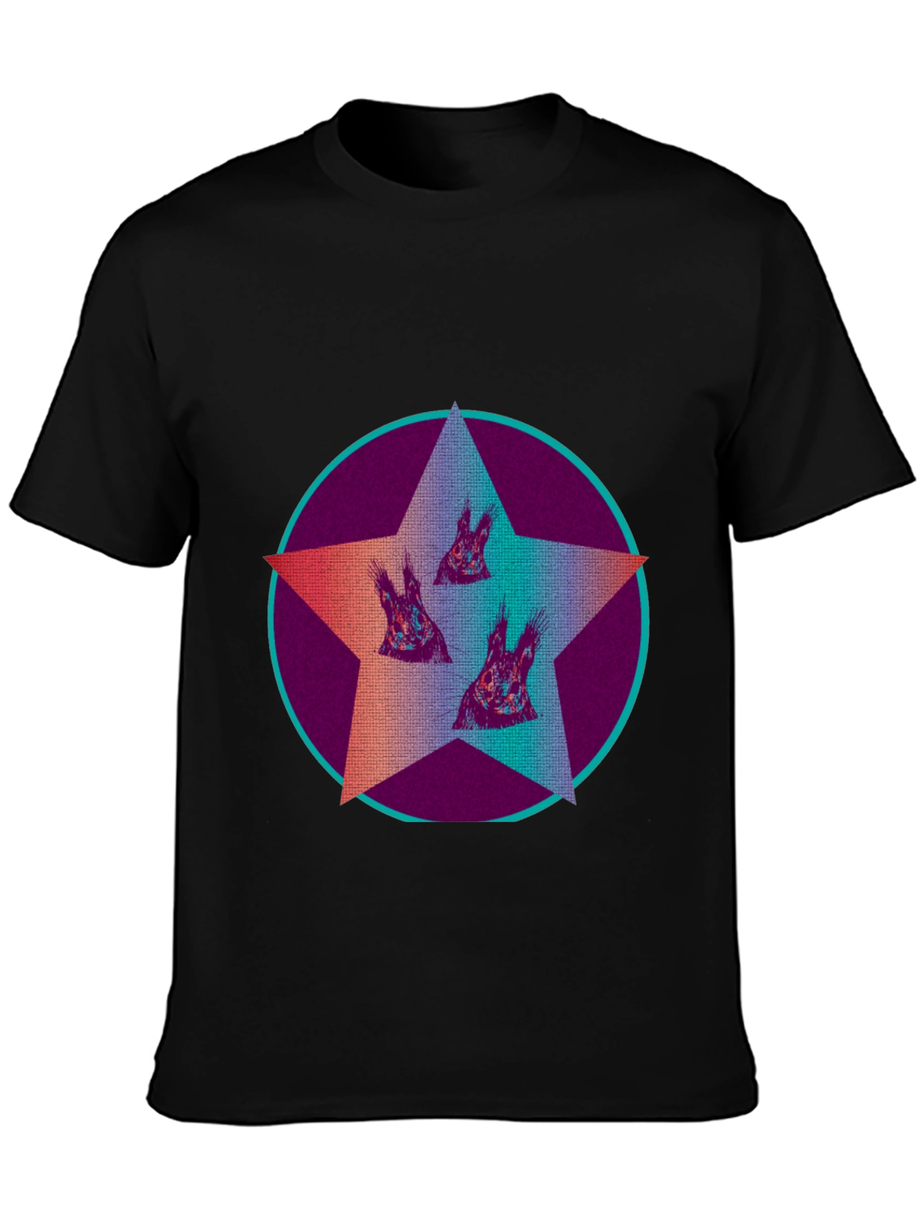 Star Circle Animal Print Graphic Tee - Black