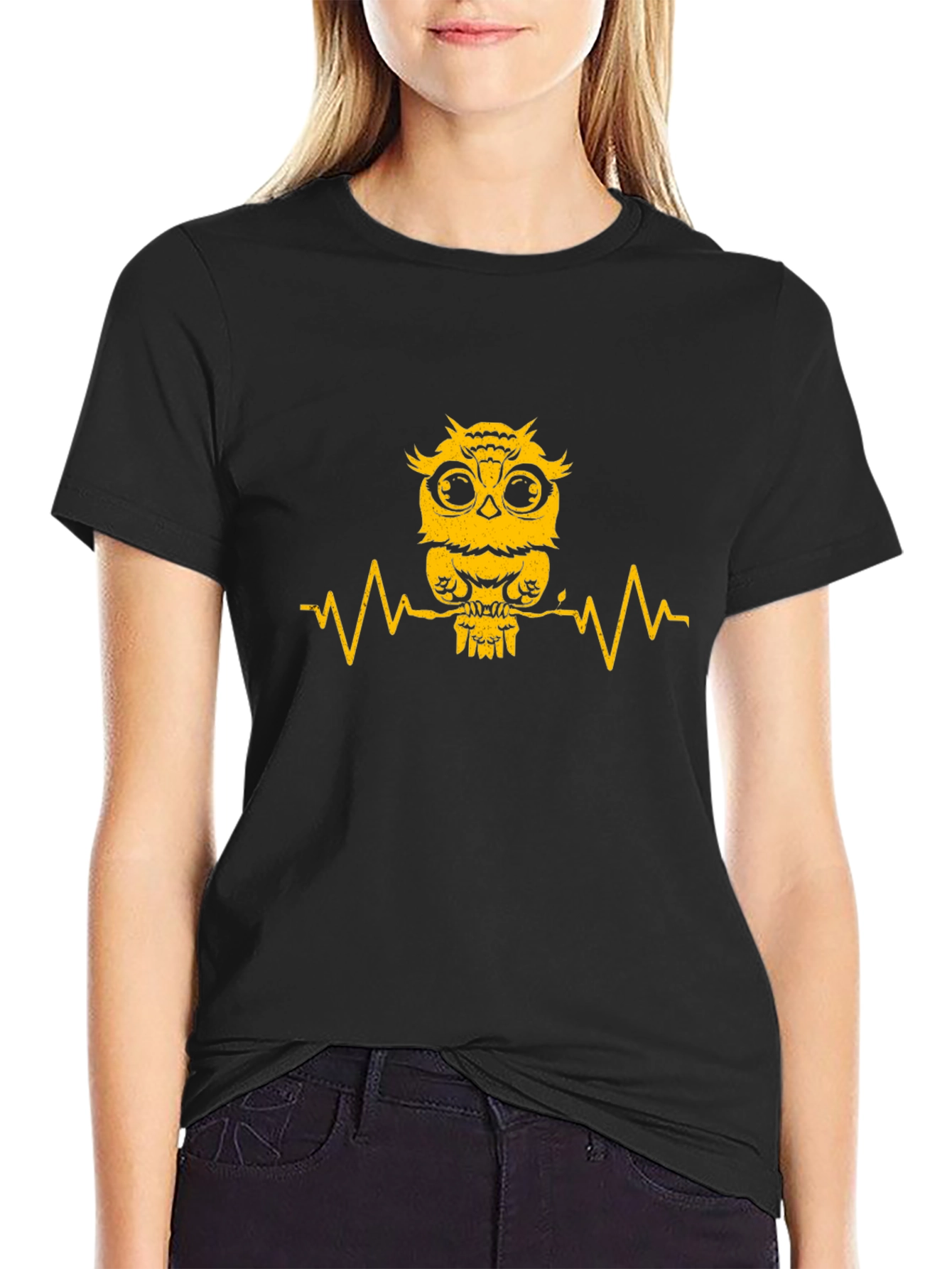Owl Heartbeat Graphic Tee - Mens Black T-Shirt