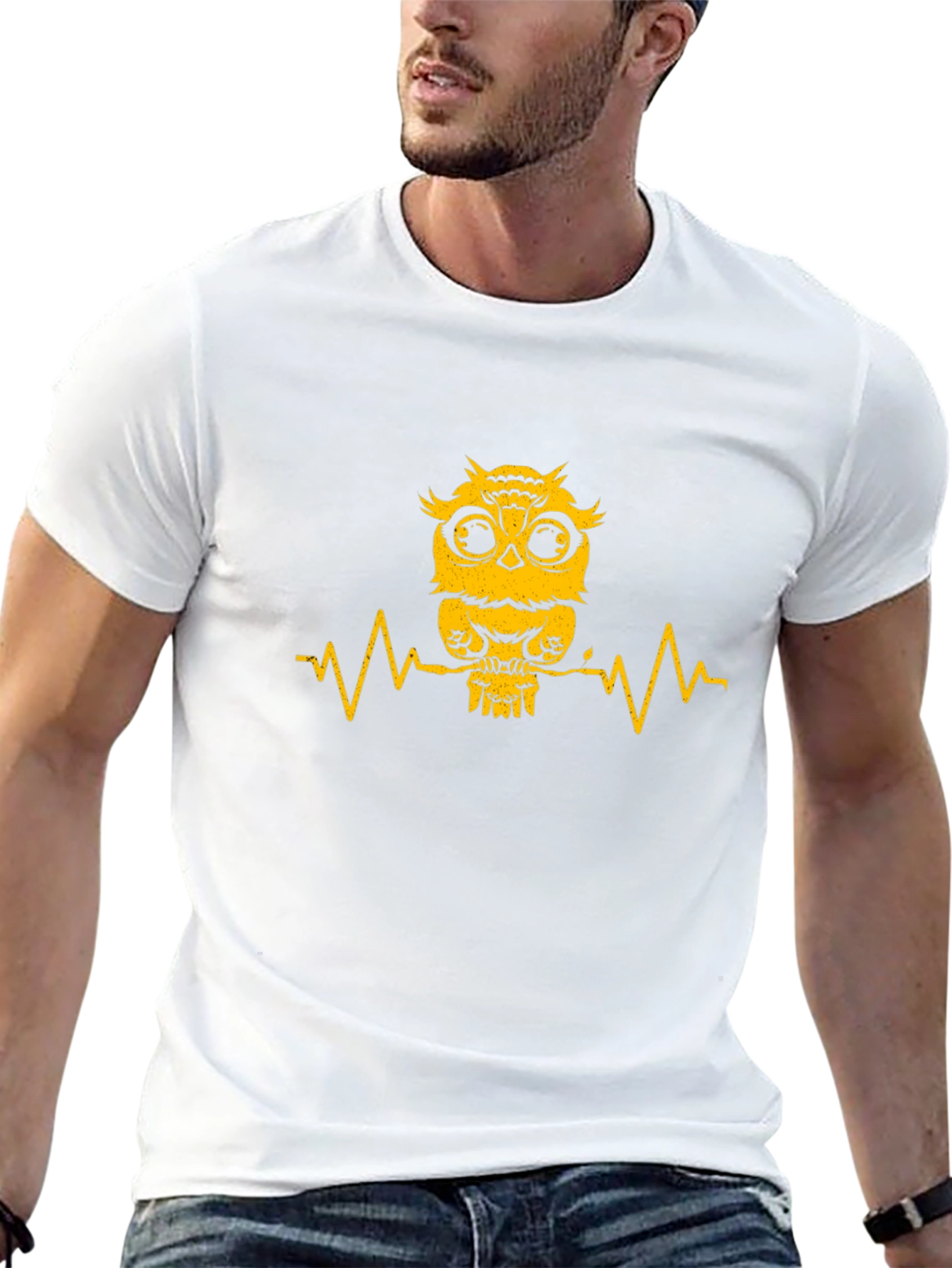 Owl Heartbeat Graphic Tee - Mens Black T-Shirt