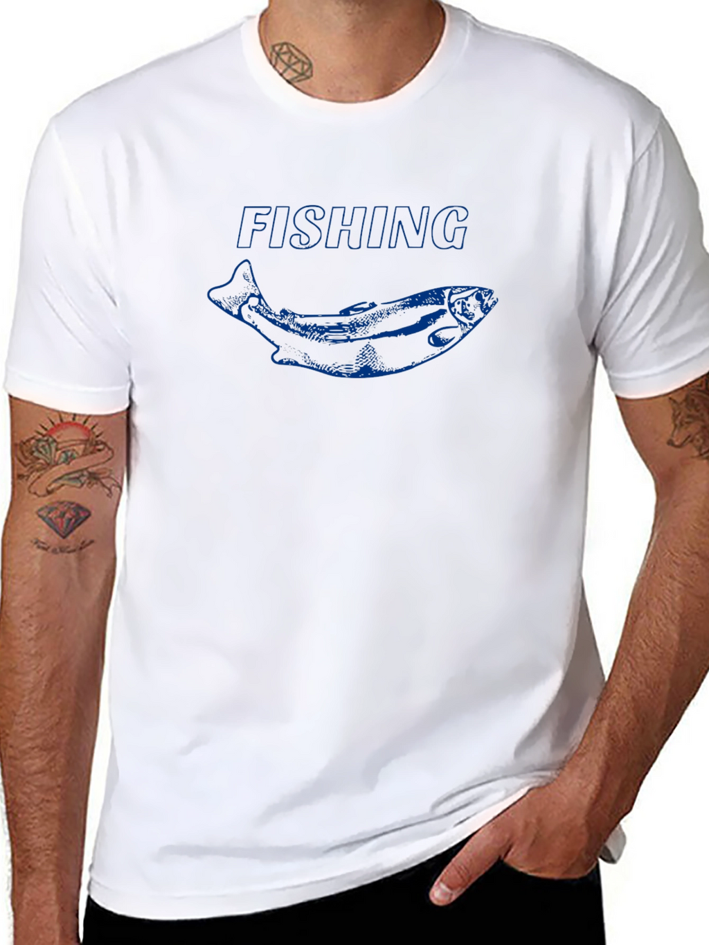 Fishing T-Shirt with Blue Fish Graphic