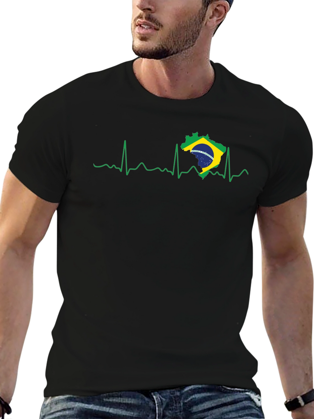 Brazil Heartbeat T-Shirt - Black Graphic Tee