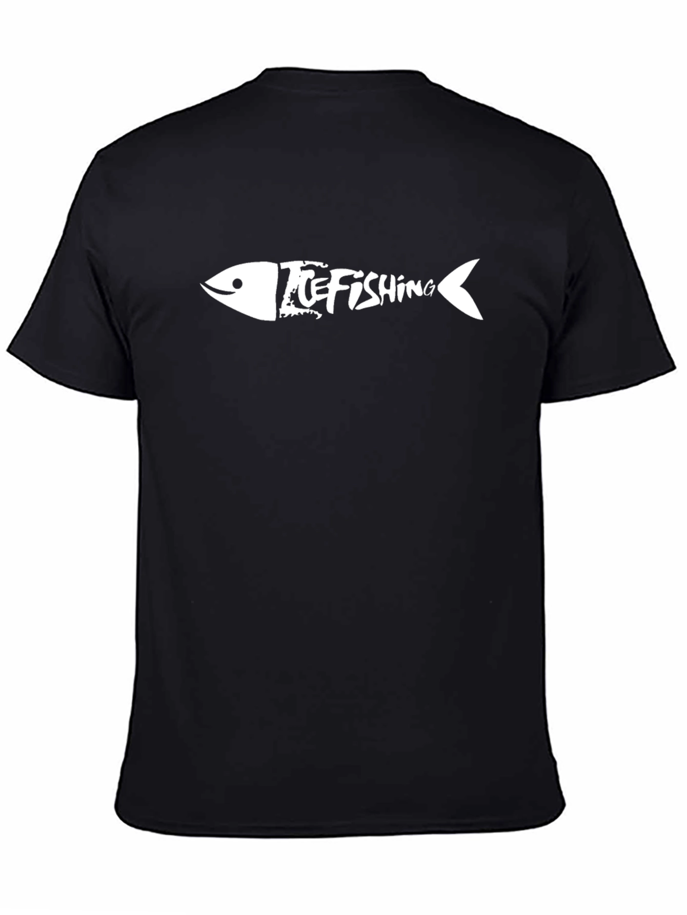 Ice Fishing Fishbone Graphic T-Shirt - Black