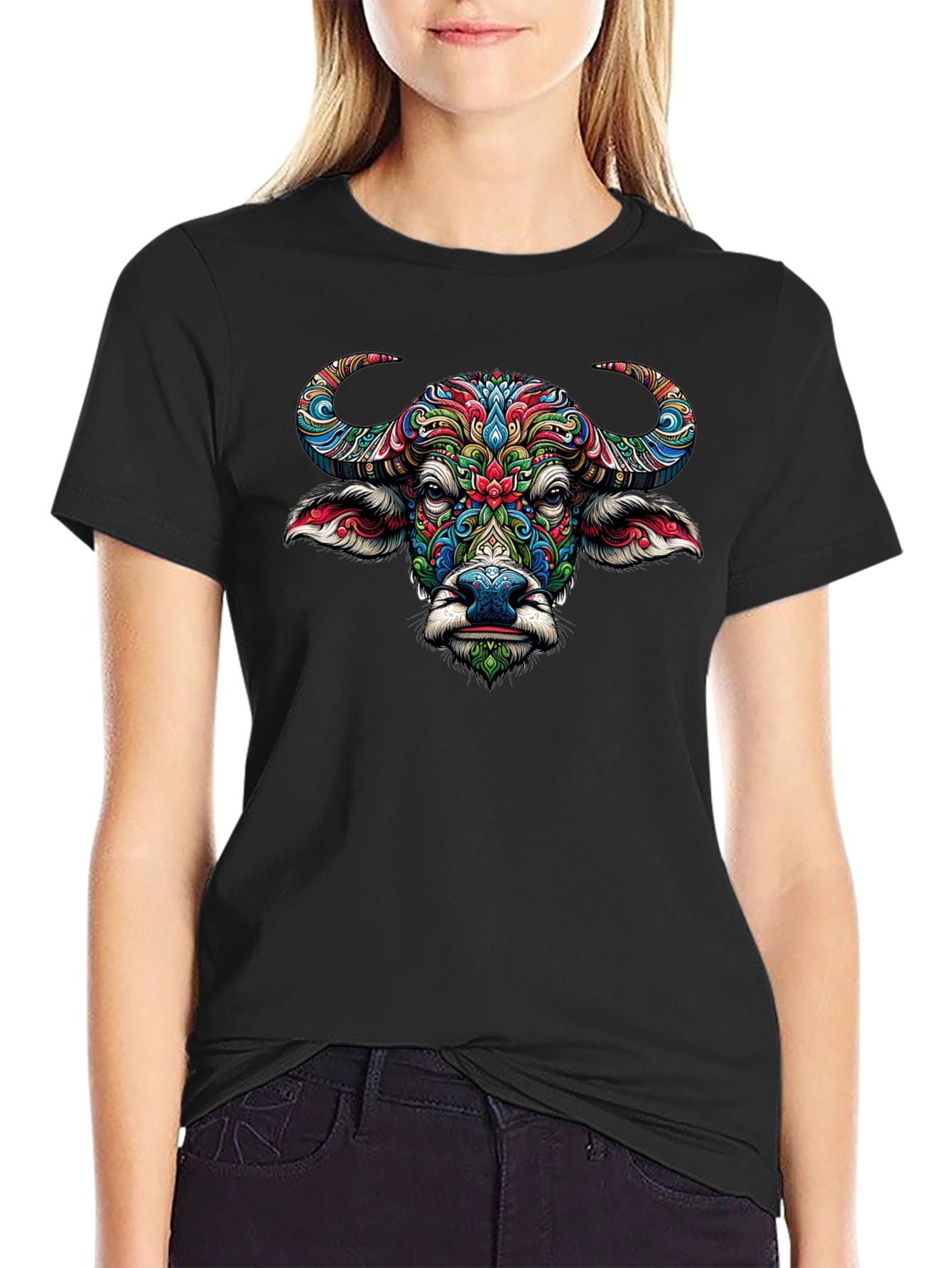 Vibrant Buffalo Graphic Tee - Artistic Animal Design