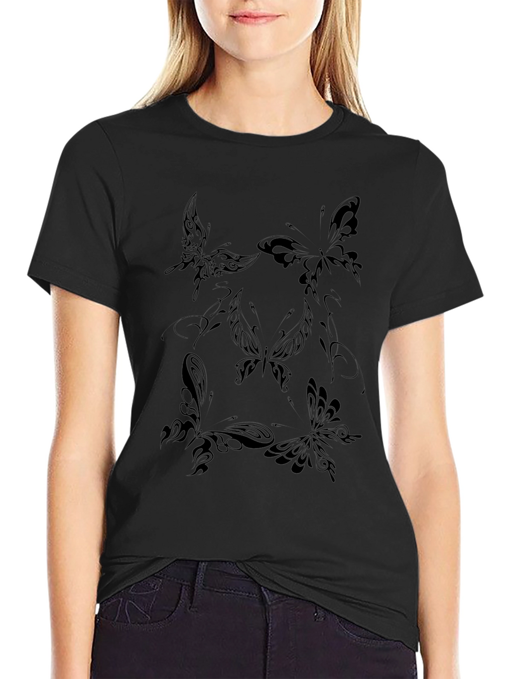 Butterfly Tattoo Graphic Black T-Shirt