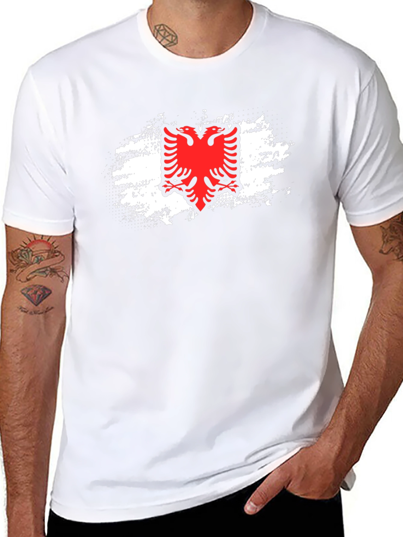Albanian Flag Eagle Graphic Tee - Black