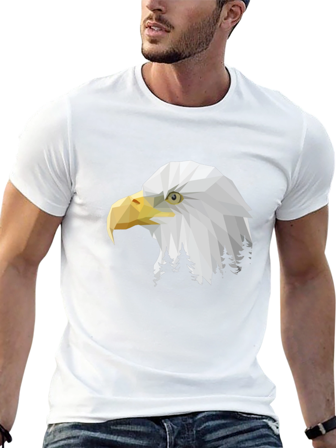 Geometric Eagle Head Graphic Print Black T-Shirt