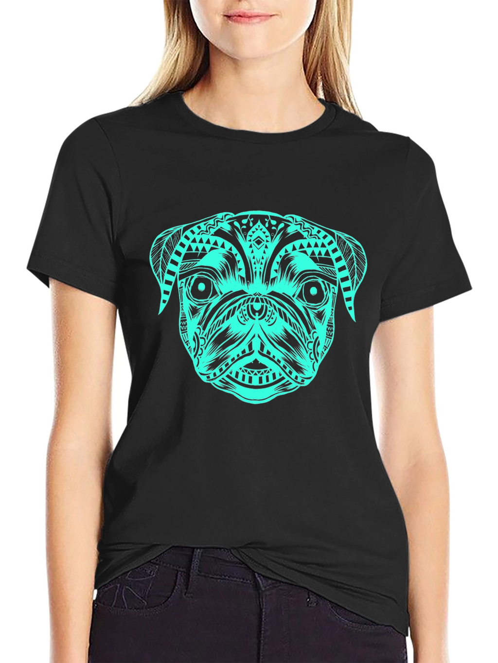 Tribal Pug Graphic Tee - Black
