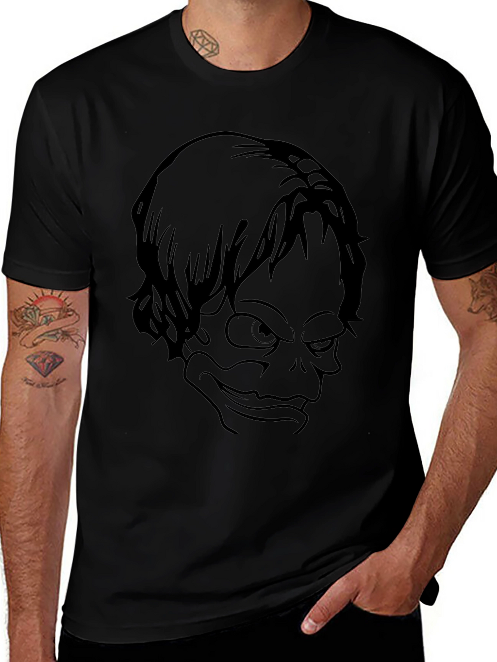 Mens Black T-Shirt with Graphic Print