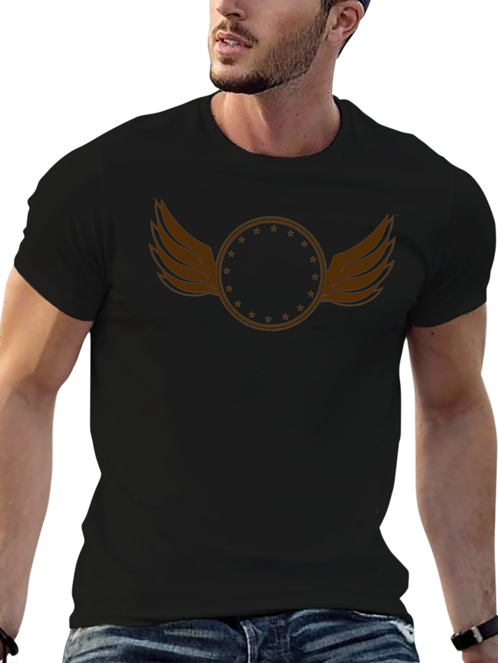 Winged Star Circle Black Tee