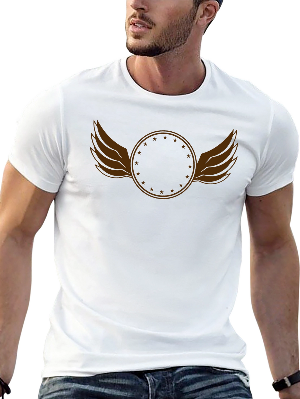 Winged Star Circle Black Tee