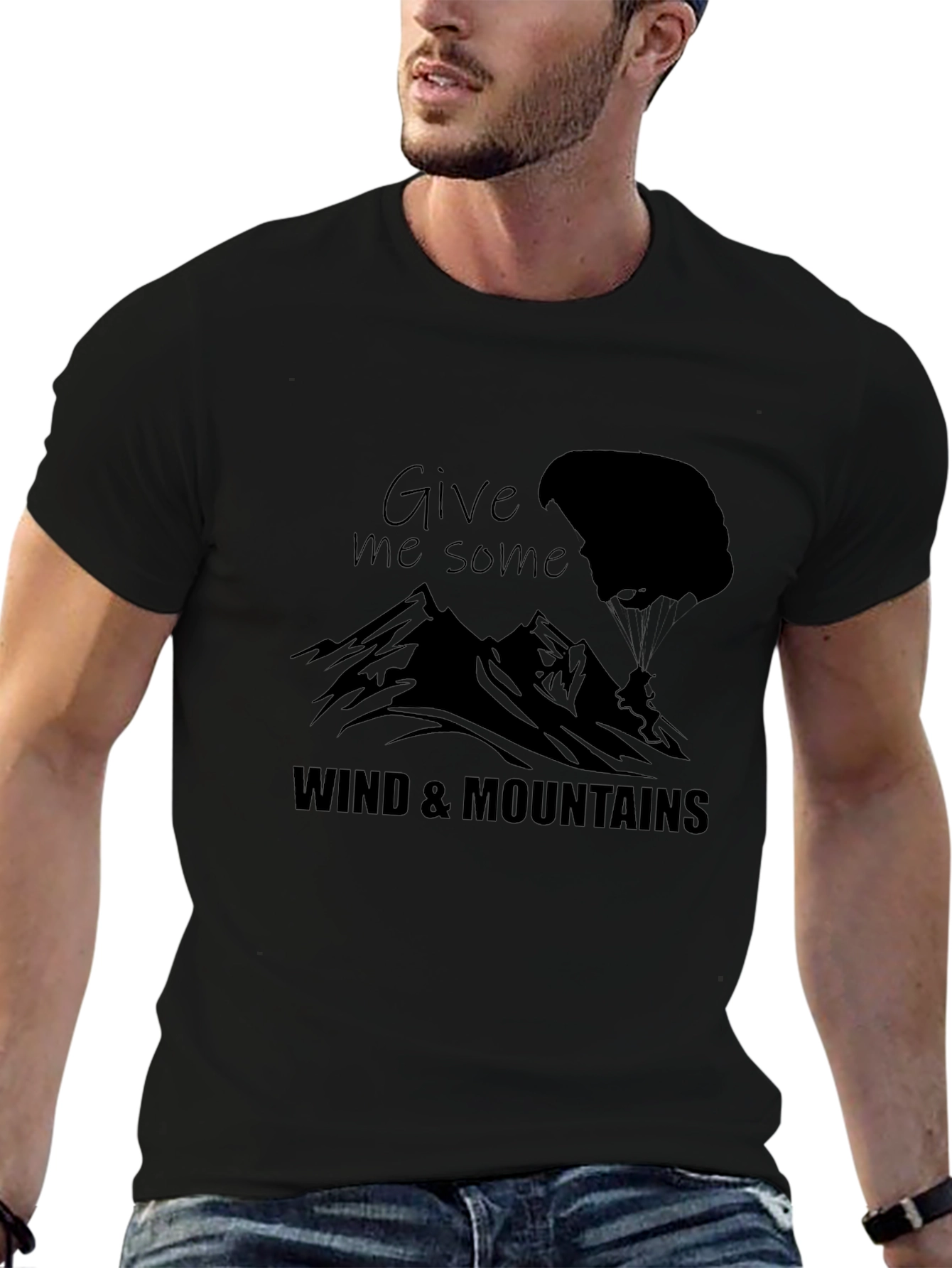 Mens Black Wind & Mountains Graphic Tee