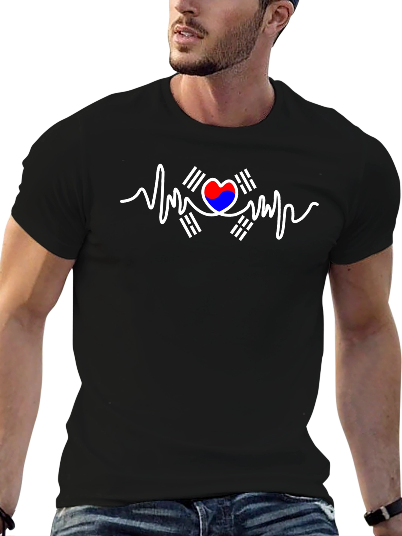 Heartbeat South Korea Flag Graphic T-Shirt