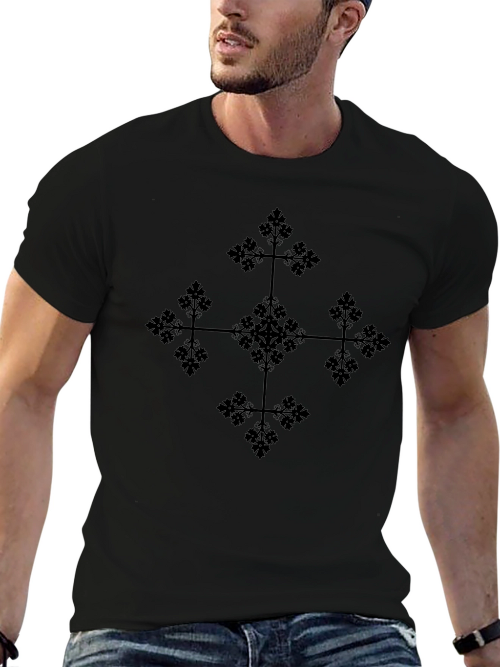 Geometric Black Tee: Stylish Casual Wear
