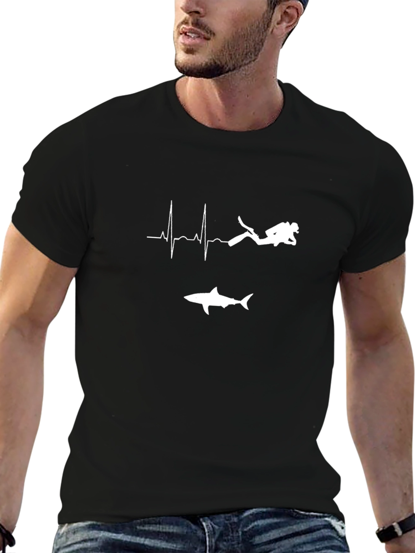 Diver Heartbeat Shark Graphic T-Shirt