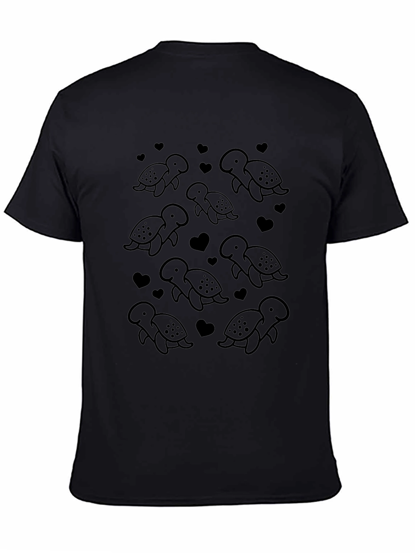 Cute Turtle Pattern Black T-Shirt