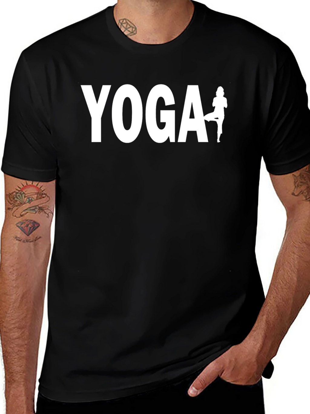 Yoga Graphic Tee - Black Cotton Blend Shirt