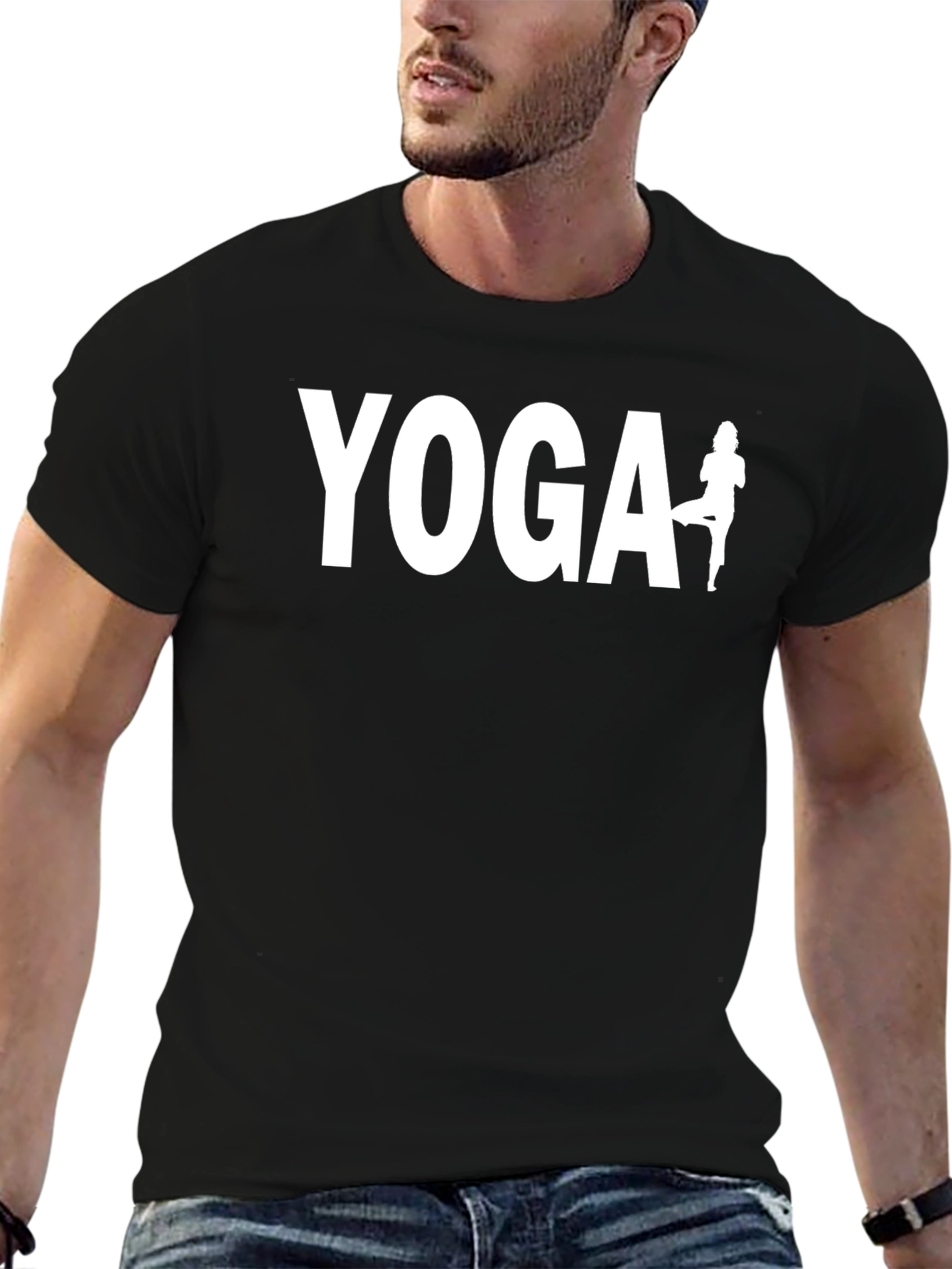 Yoga Graphic Tee - Black Cotton Blend Shirt