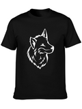 Black T-Shirt with Wolf Head Graphic