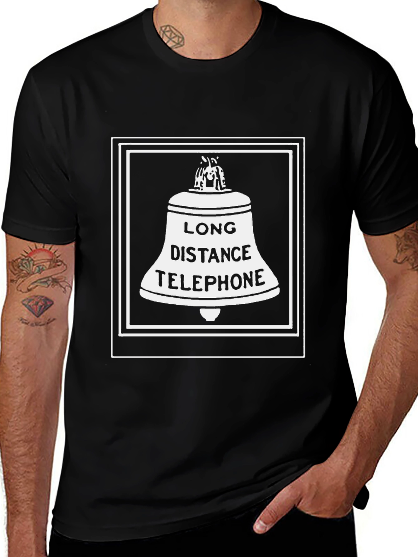 Long Distance Telephone Bell Graphic Tee - Black