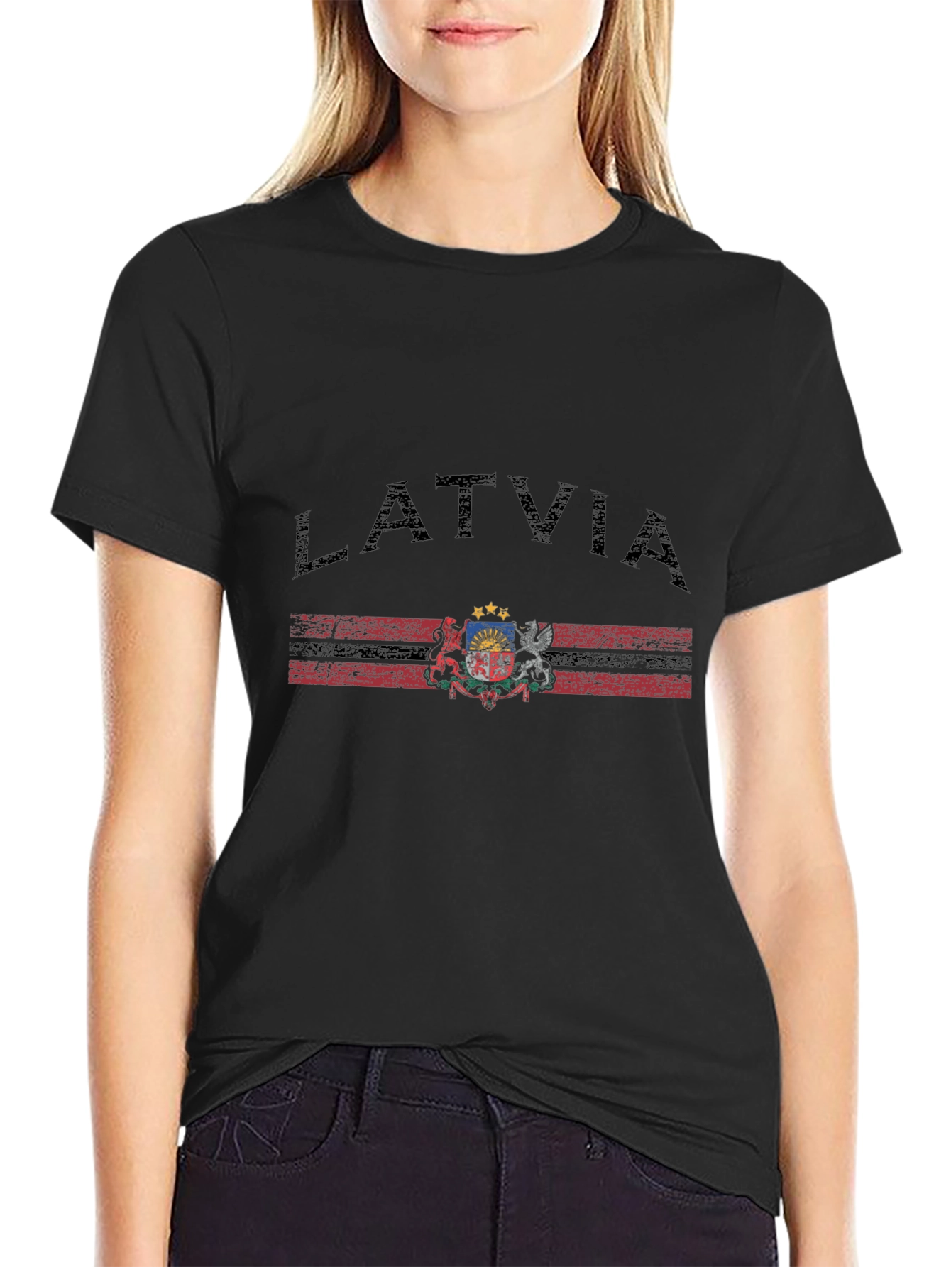 Latvia Flag T-Shirt - Distressed Design