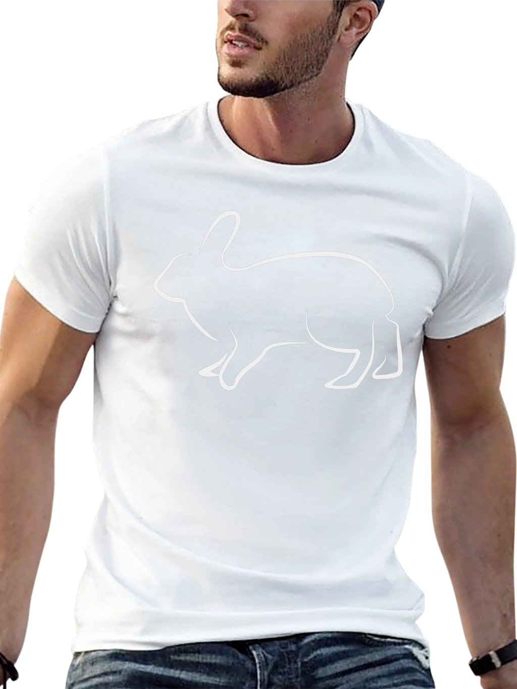 Rabbit Outline T-Shirt - Mens Black Tee