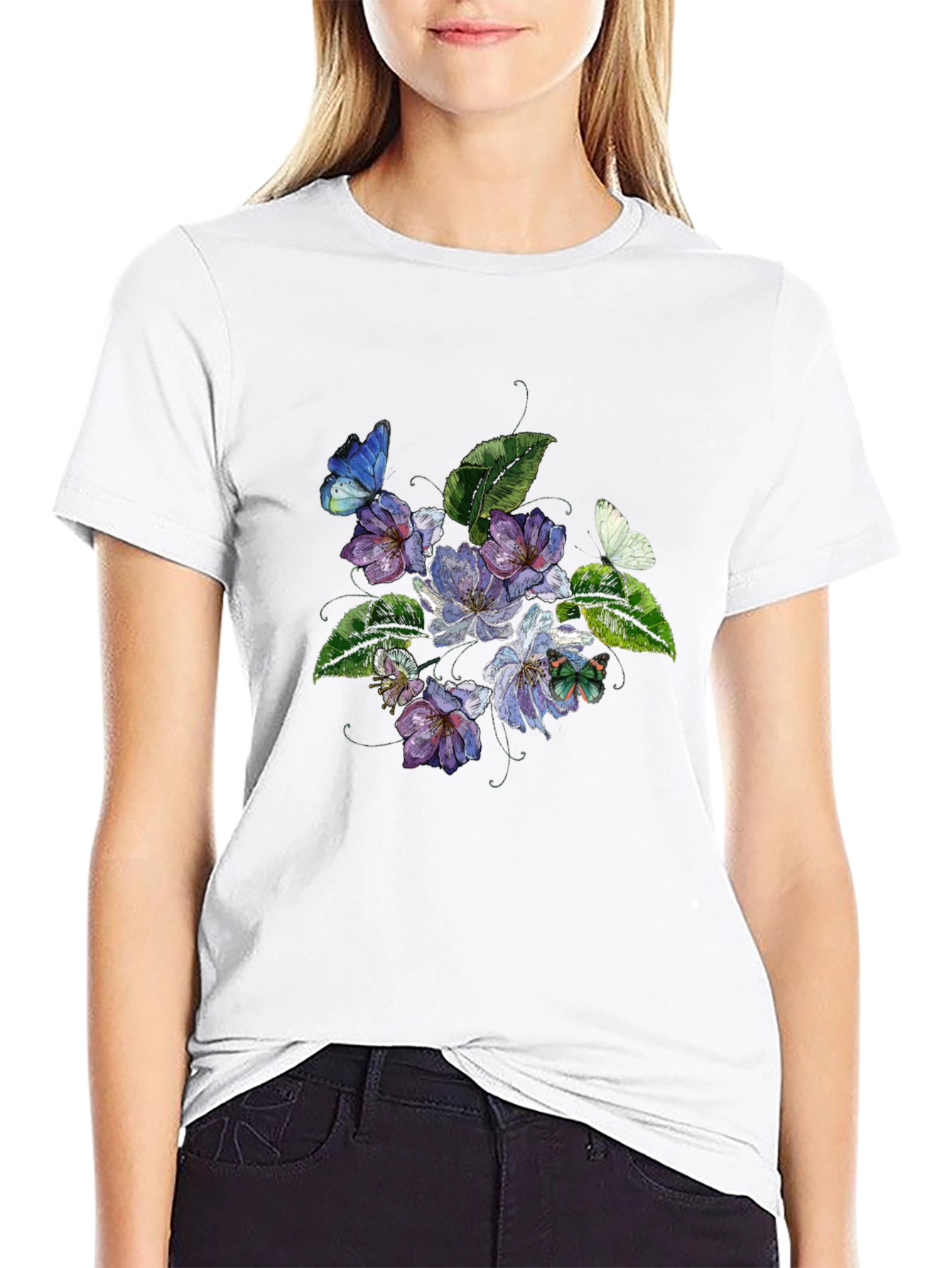 Floral Butterfly Graphic Black T-Shirt