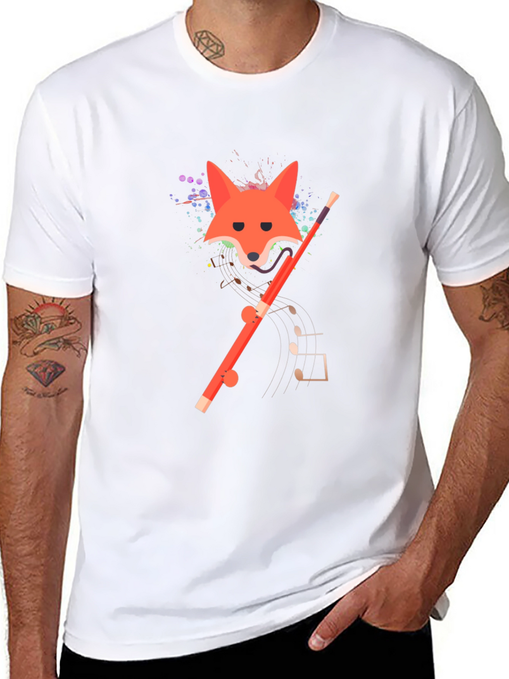 Fox and Flute Graphic Tee - Unique Design