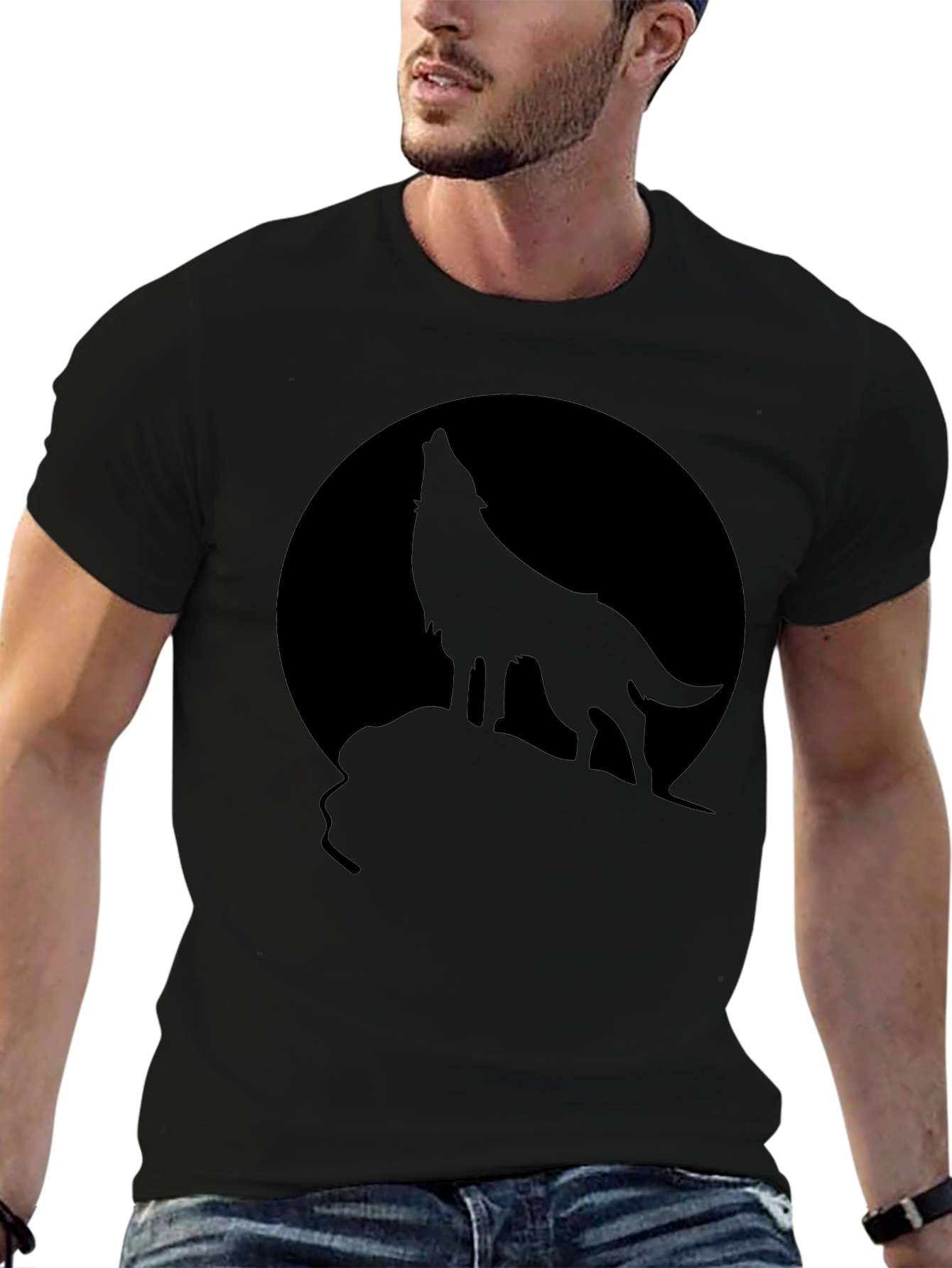 Black Wolf Howling at Moon T-Shirt