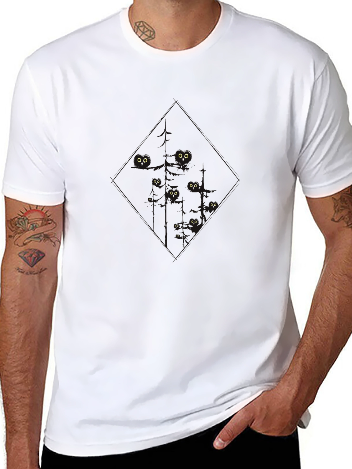 Mens Black Cat Eyes T-Shirt - Soft & Stylish