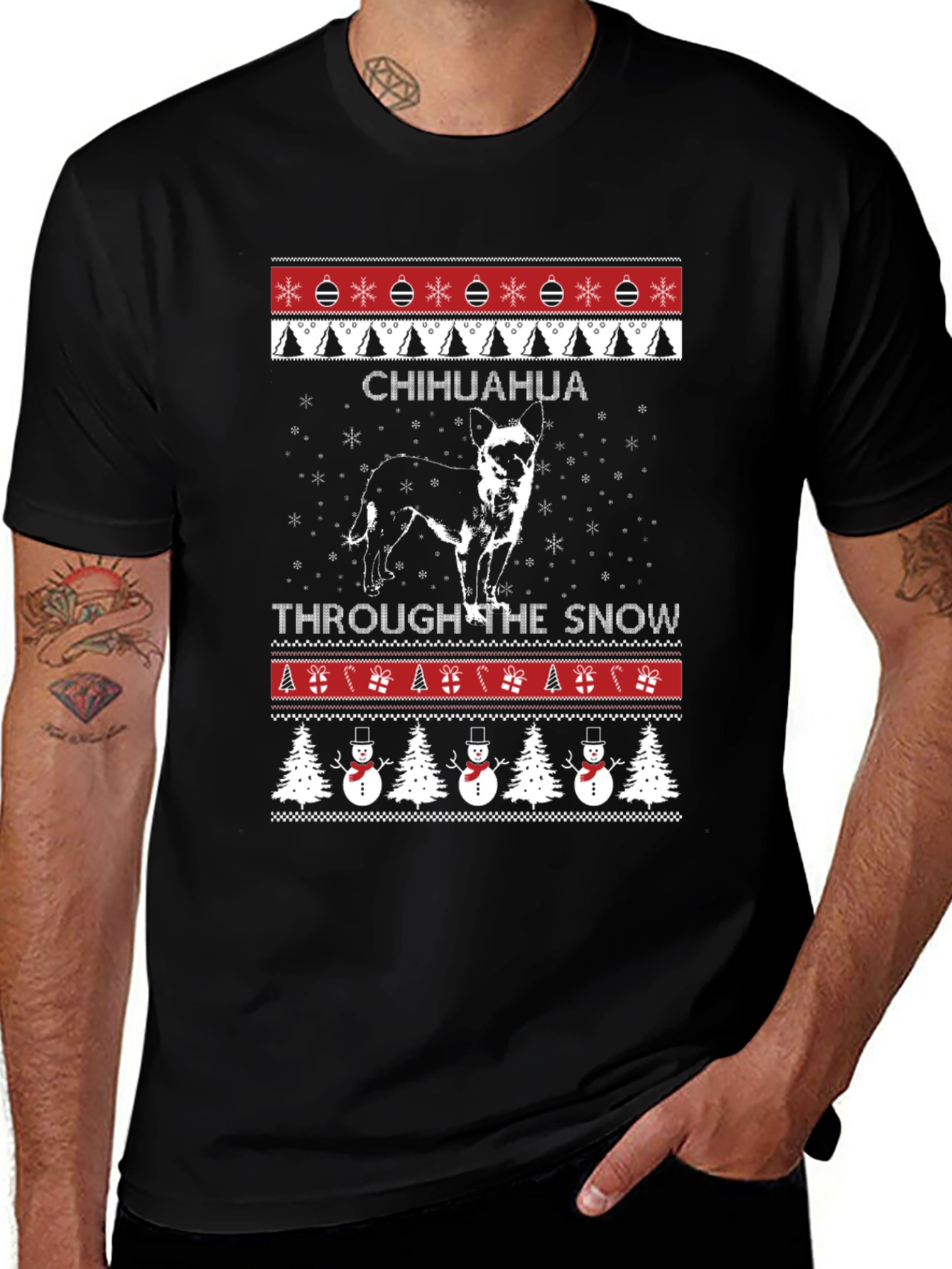 Chihuahua Through The Snow Ugly Christmas T-Shirt
