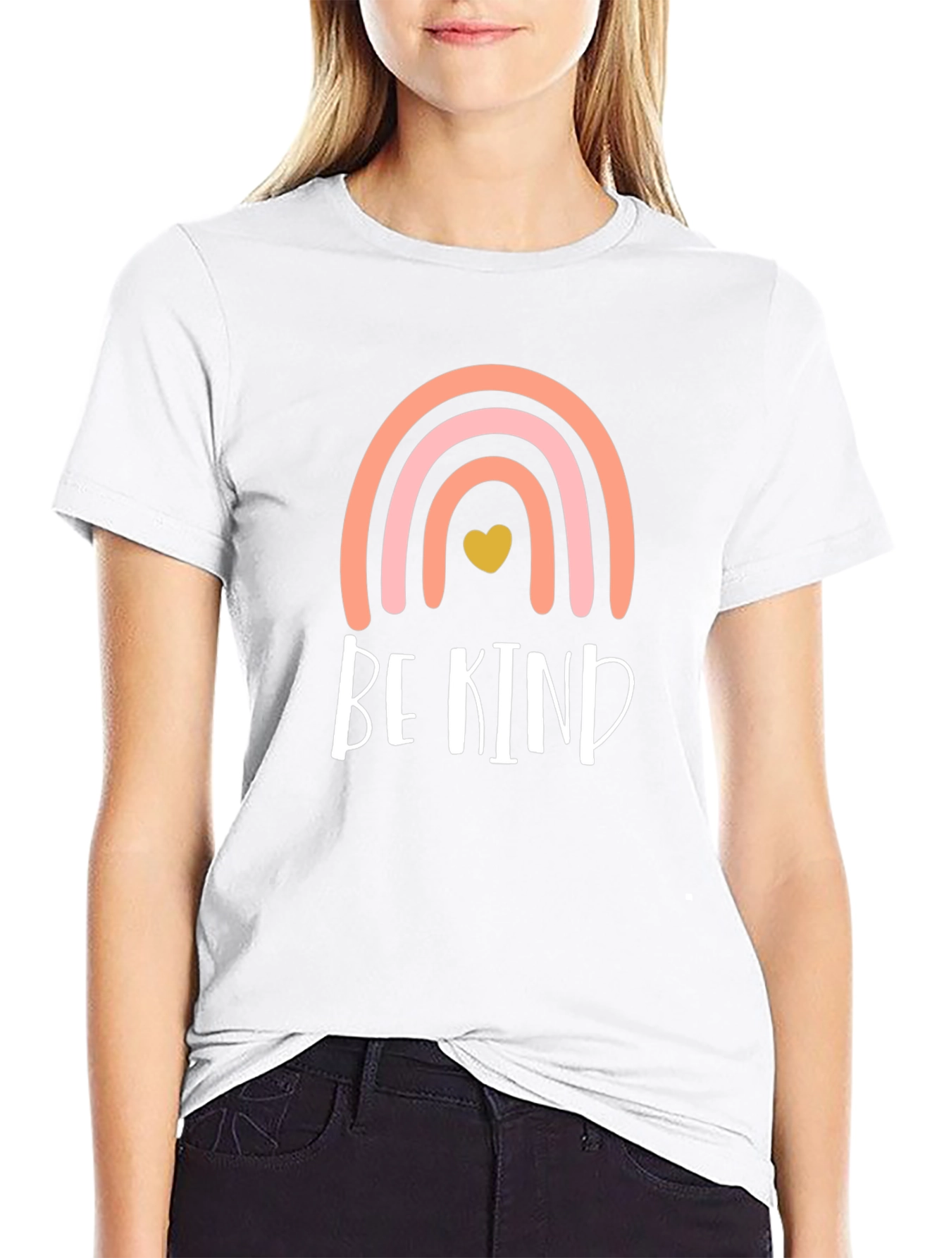 Be Kind Rainbow Heart Graphic T-Shirt