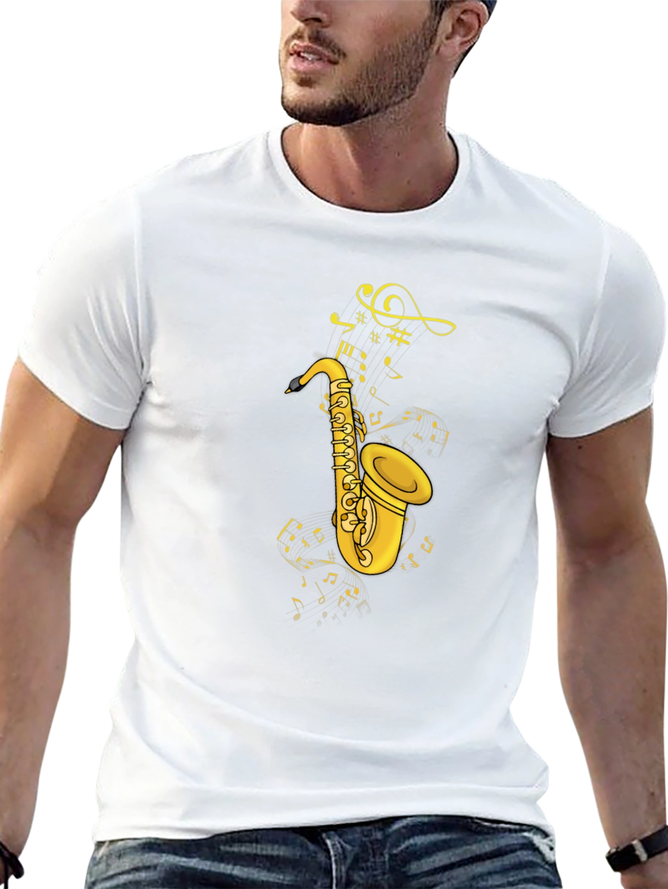 Saxophone & Notes Graphic Tee - Black