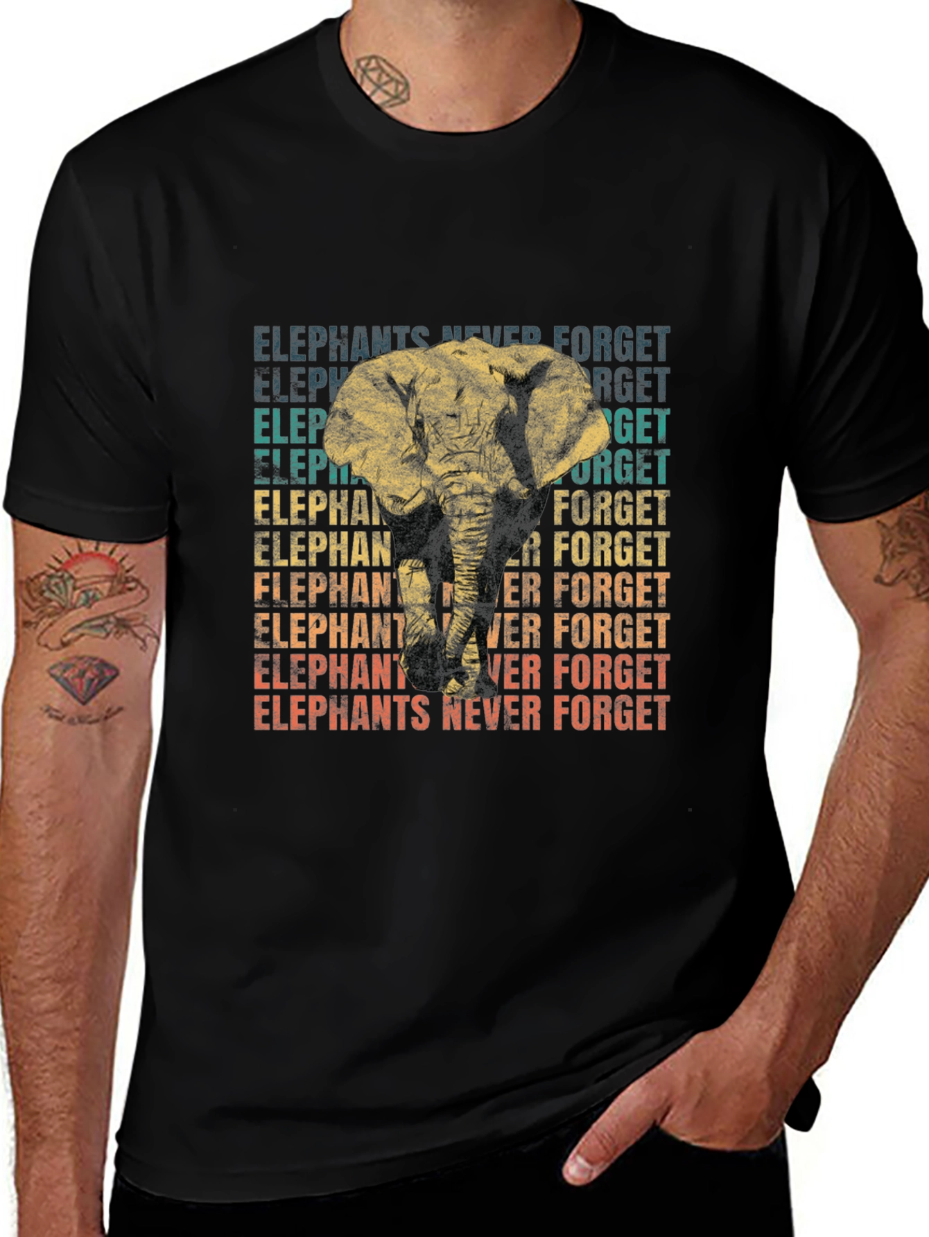 Elephant Never Forget Graphic Tee - Mens Black T-Shirt