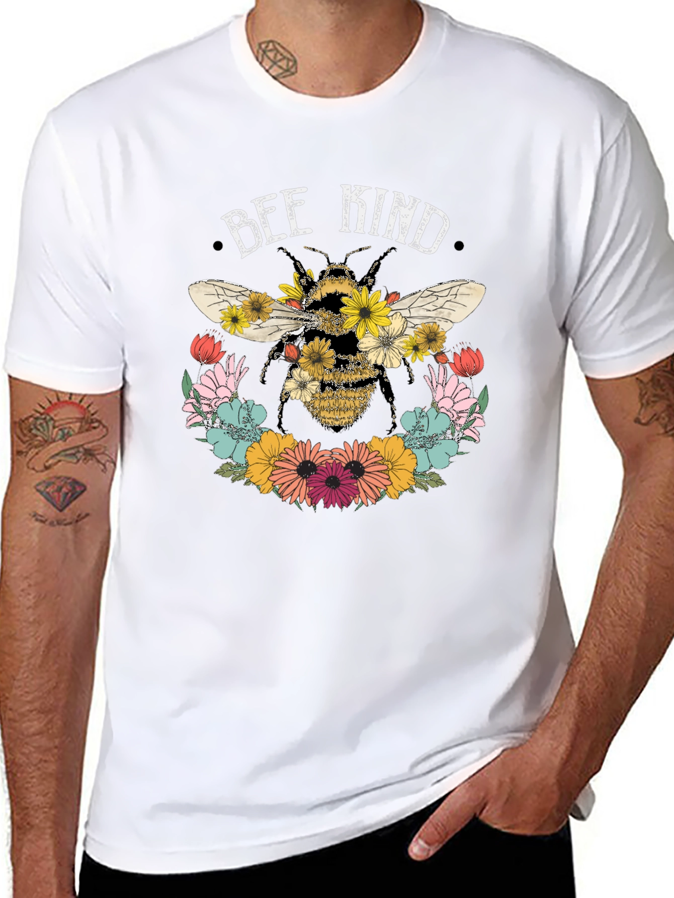 Bee Kind Floral Graphic Tee - Black
