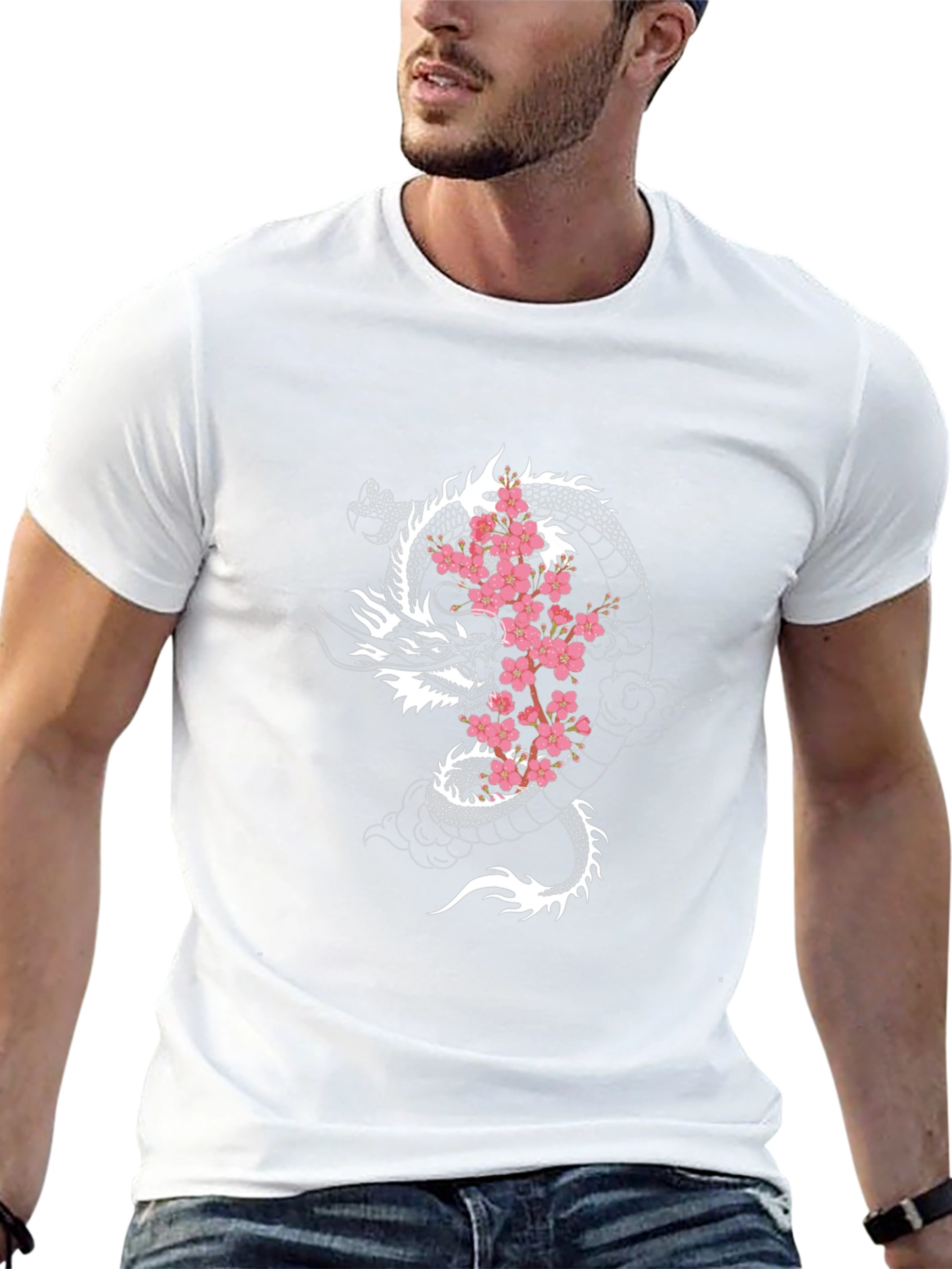 Dragon & Cherry Blossom Graphic Black T-Shirt