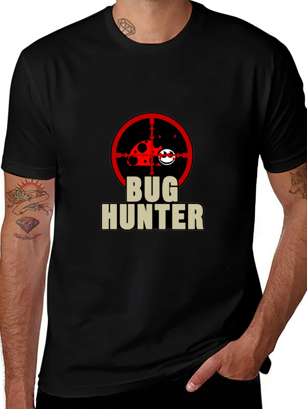 Bug Hunter Graphic Tee - Black Cotton T-Shirt