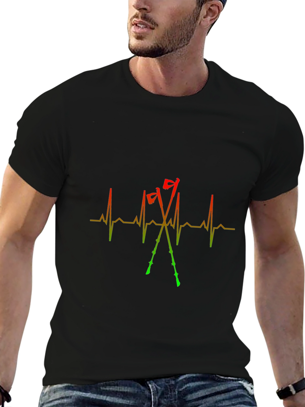 Heartbeat Ski Poles Black T-Shirt
