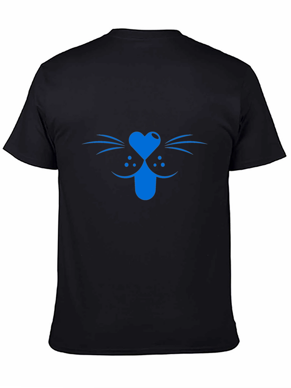 Blue Cat Face Graphic Tee - Black Cotton T-Shirt