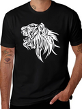 Black Tee with Tribal Tiger Graphic Print