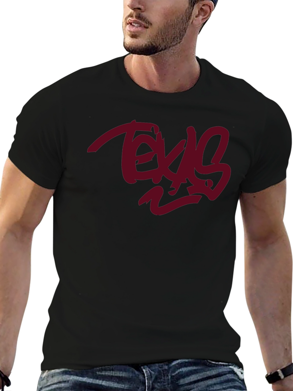 Texas Graphic Tee - Black Cotton Casual Wear