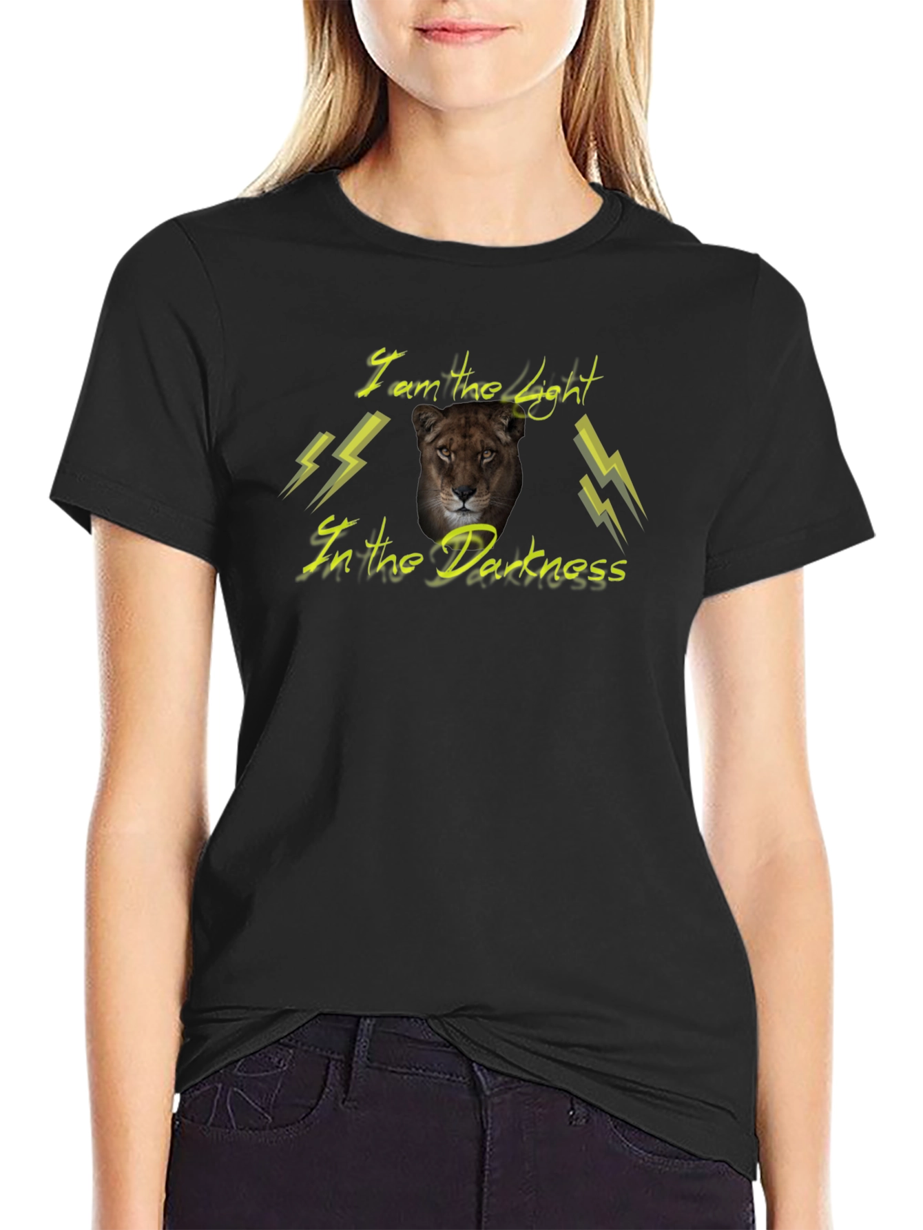 Lion I Am The Light Mens Black T-Shirt