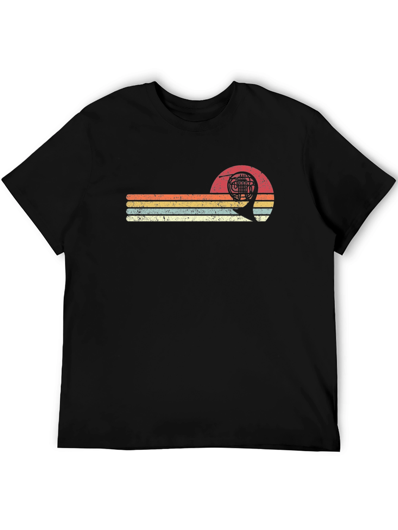 Retro French Horn T-Shirt - Vintage Sunset Design