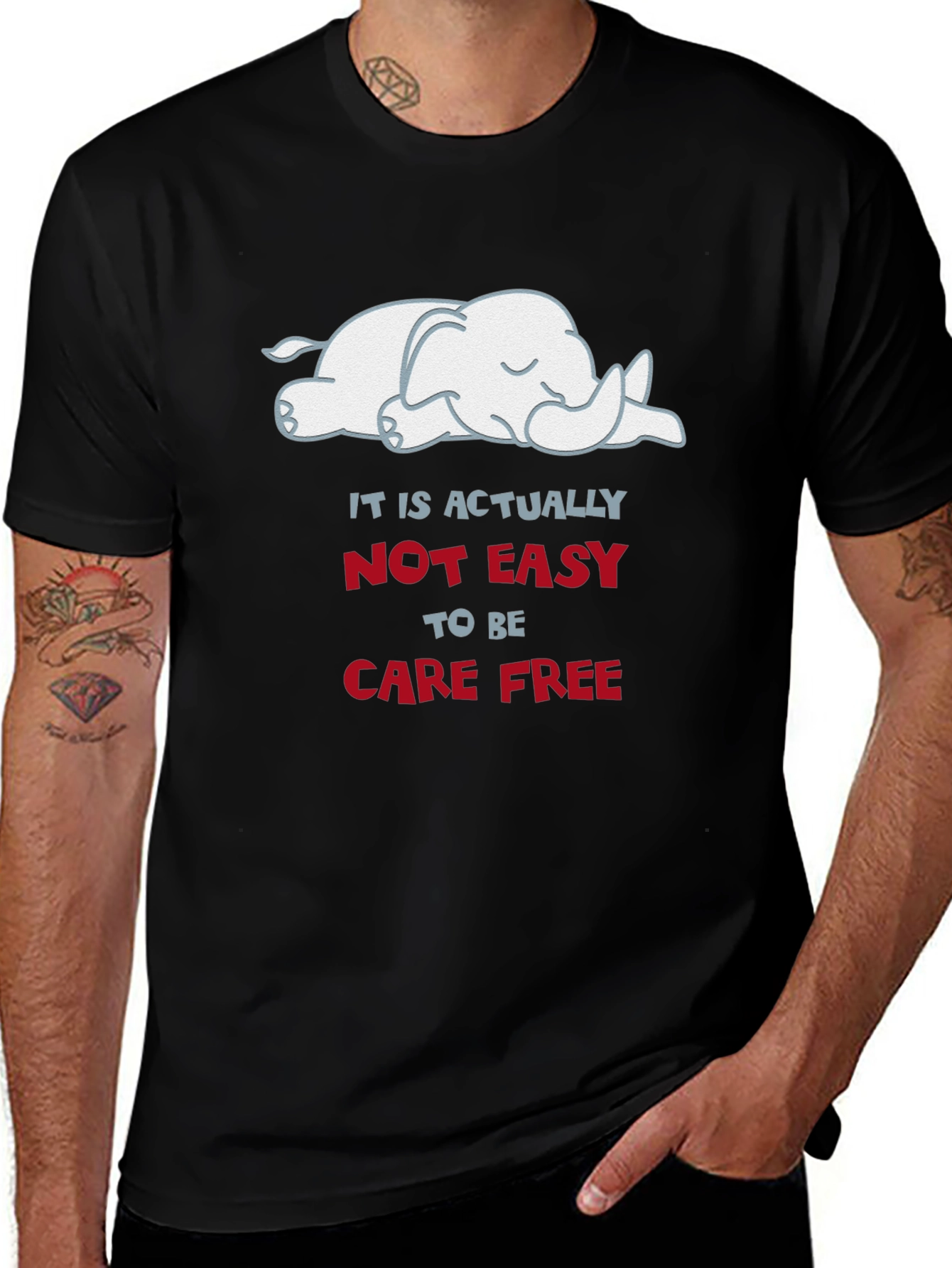 Carefree Elephant Graphic Tee - Soft Cotton Comfort