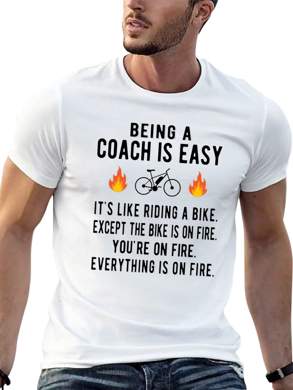 Funny Coach T-Shirt: Riding a Bike on Fire