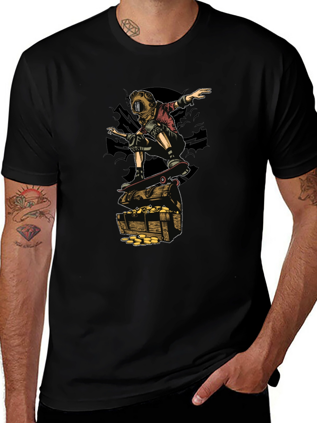 Skateboarding Diver on Treasure T-Shirt